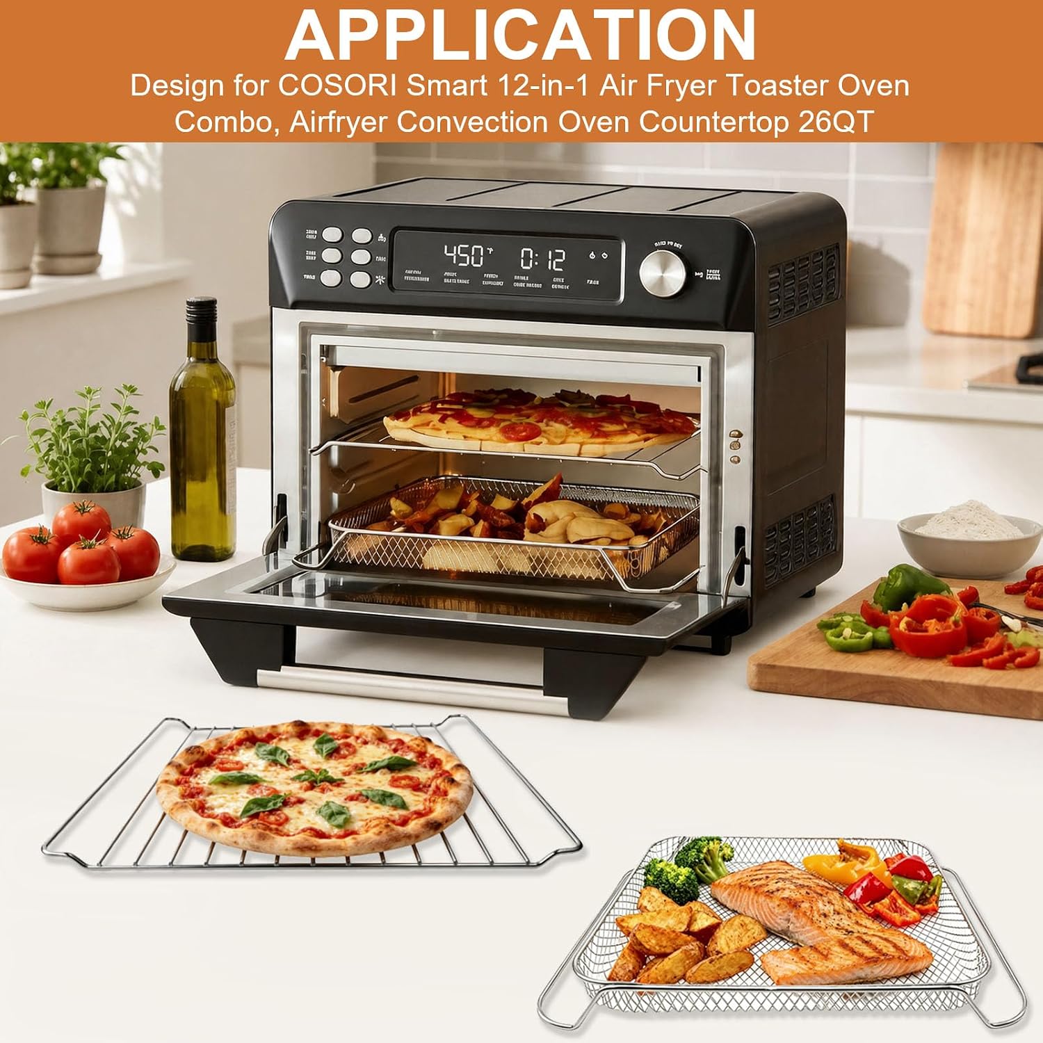 Air Fryer Replacement Parts for COSORI 26QT Smart 12 in 1 Air Fryer Toaster Oven Combo Airfryer Convection Oven Countertop,13.3''(L)×11''(W)×1''(H) Air Fryer Basket Accessories, Dishwasher Safe - Image 3