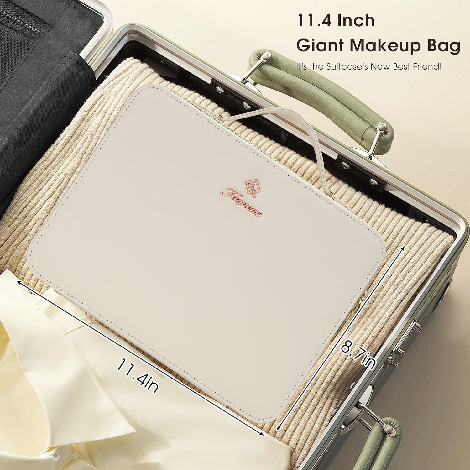 Faquenc Leather Makeup Case with LED Lighted Mirror 11.4 Inch Travel Makeup Bag Adjustable Brightness in 3 Colors Cosmetic Organizer Artist Storage Bag with Dividers Brush Holder Bag Vanity White - Image 5