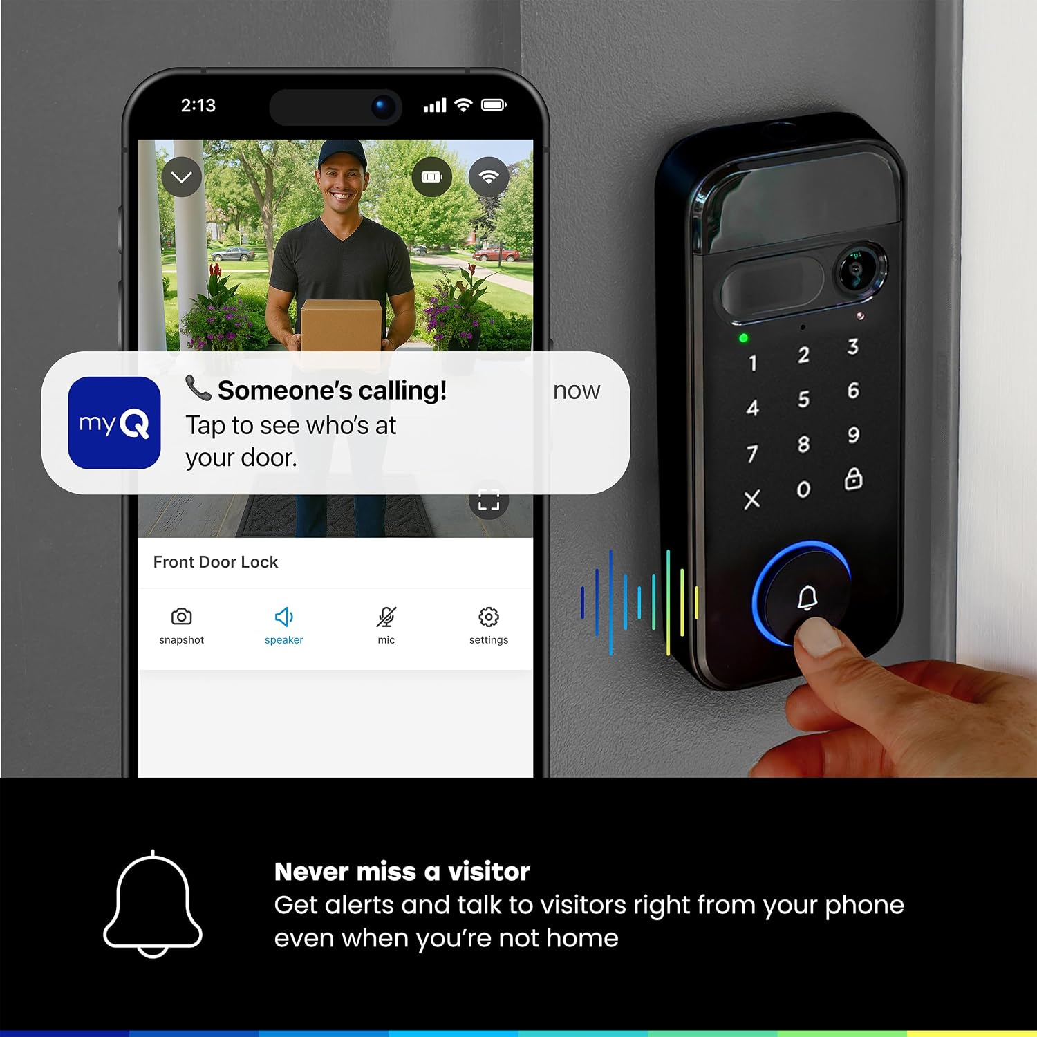 myQ Secure View™ 3-in-1 Smart Lock with 2K HDR Video Doorbell Camera, Face Access, Fingerprint Access, PIN & App Control — Intelligent Entry with Built-in Camera, Color Night Vision & Two-Way Audio - Image 9