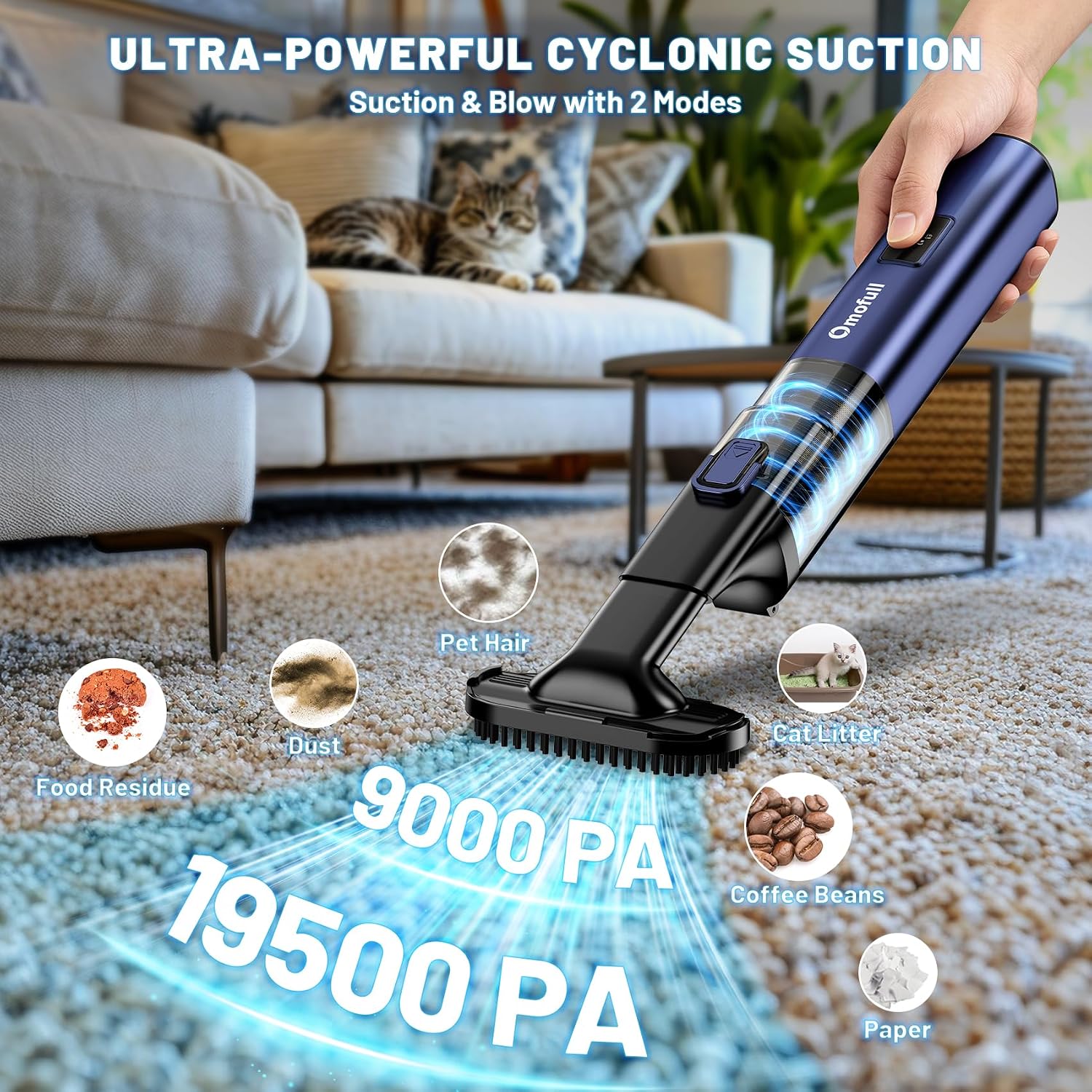 Car Vacuum Portable Cordless, 19500Pa 4-in-1 Handheld Vacuum Cordless Vacuum Cleaner&Air Duster with Multi-Nozzles, 140W Hand Cordless Rechargeable Vacuum Cleaners for Car, Home, Office, Pet - Image 2