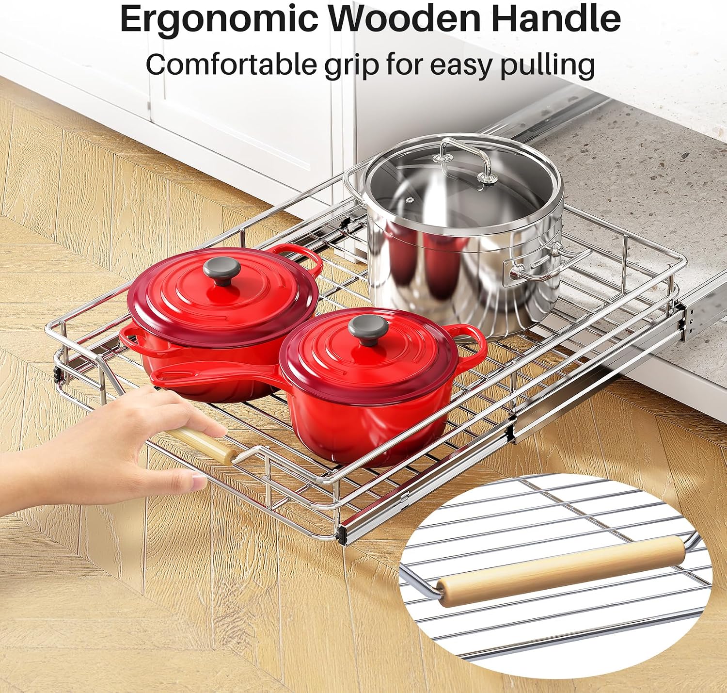 Pull out Cabinet Organizer, 15"W X 21"D, Heavy Duty Smooth Sliding Under Cabinet Shelves for Pots and Pans, Full-Extension Roll out Drawers, Slide out Organization for Home Kitchen Pantry - Image 7