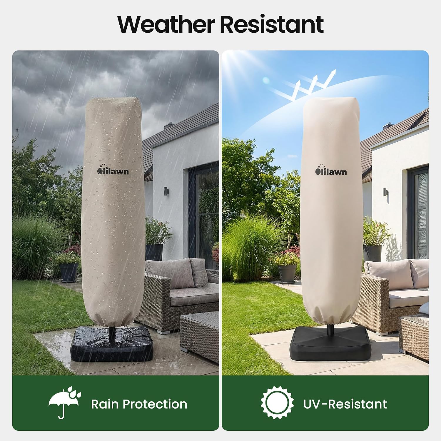 OLILAWN 600D Waterproof Umbrella Cover for 7-12ft Cantilever Umbrellas OL-HT039 OL-HT040, UV Resistant Fade Resistant Outdoor Parasol Cover for Patio, Includes Rod and Storage Bag, Beige - Image 6