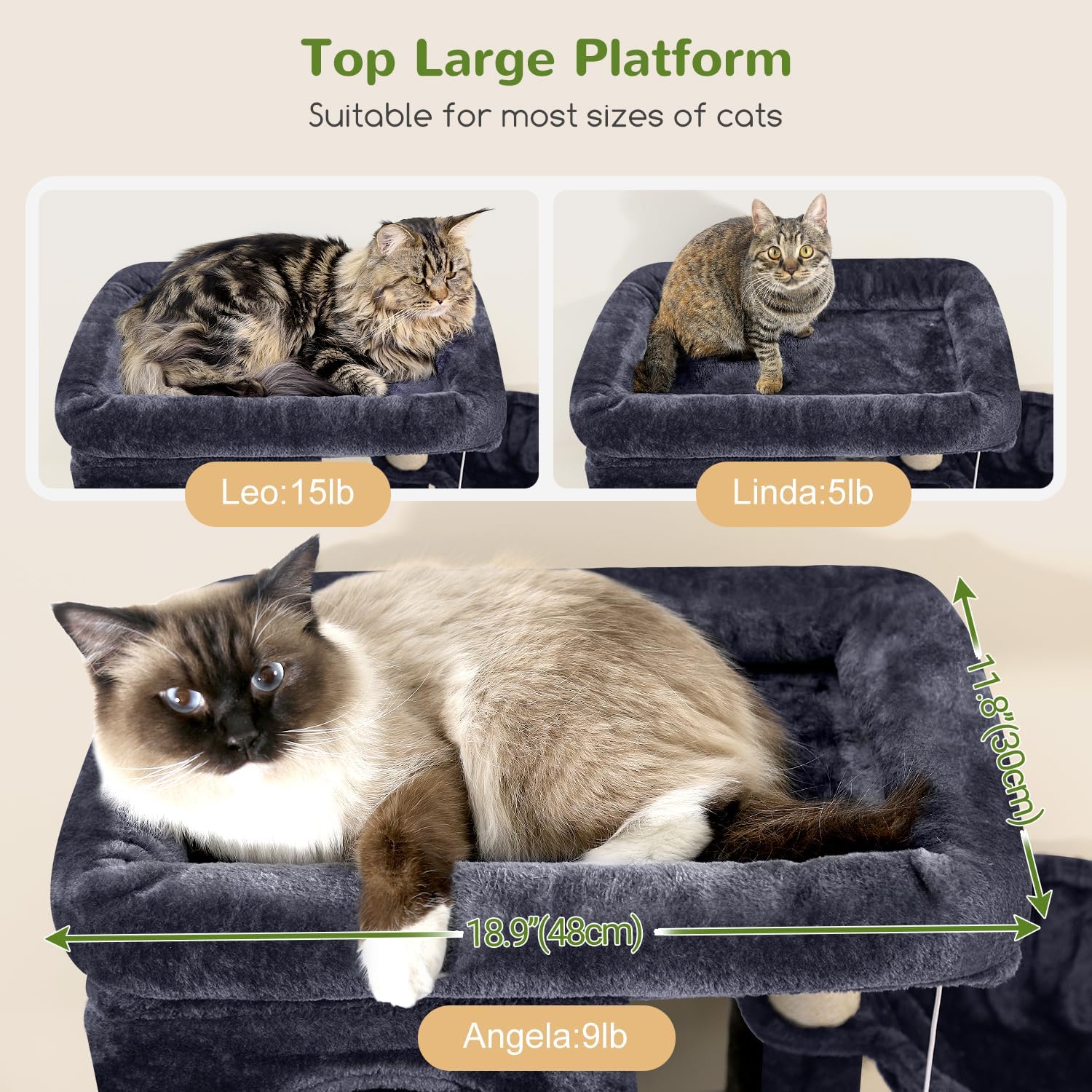 Globlazer F66 Corner Cat Tree, 66in Multi-Level Climbing Tower, Dark Grey - Image 2