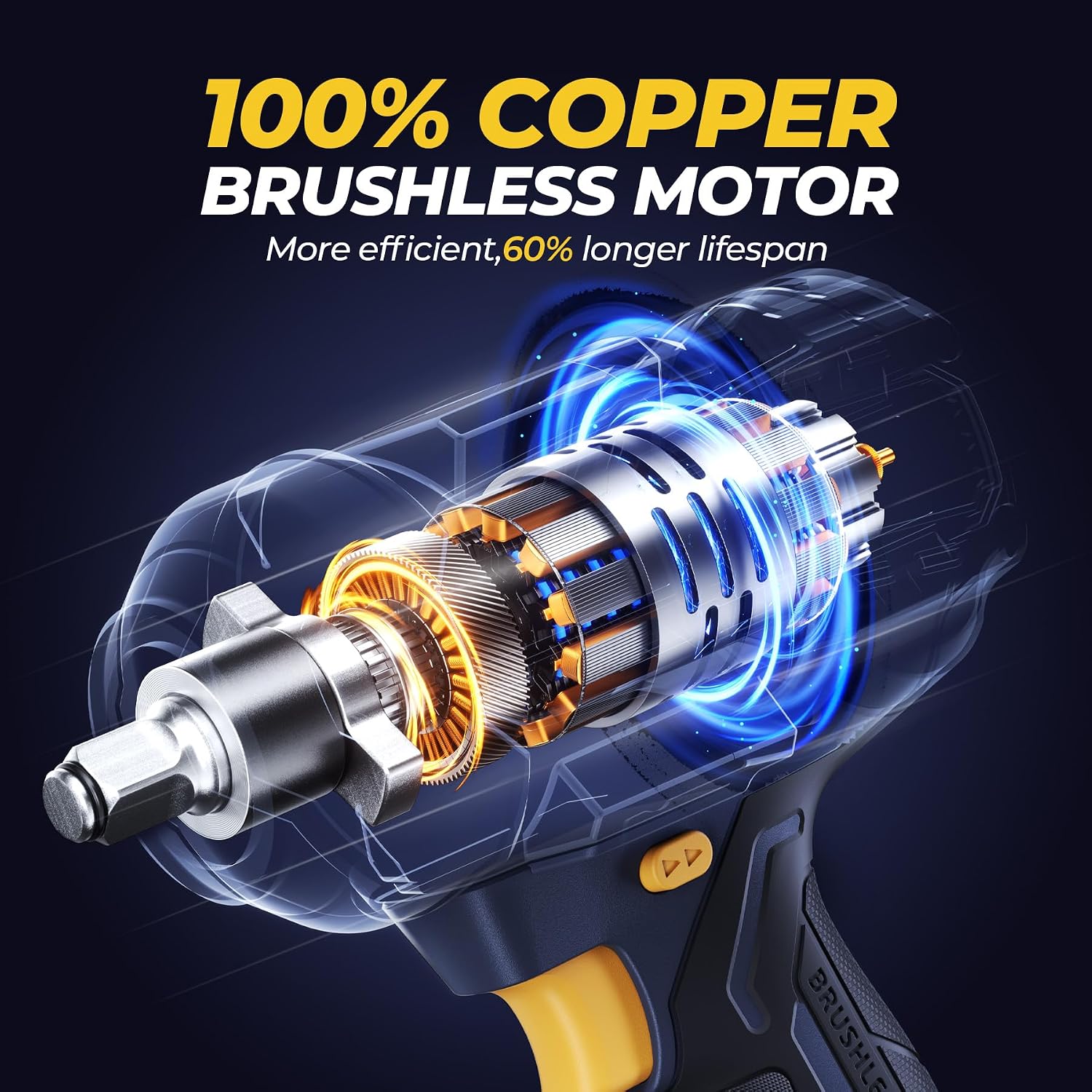 JESIMAIK Cordless Impact Wrench, 1475Ft-lbs (2000N.m) 1/2" Brushless High Torque Impact Wrench with 2×4.0Ah Batteries, Impact Gun with 4 Impact Modes & 5 Sockets for Truck RV Car Heavy Construction - Image 3