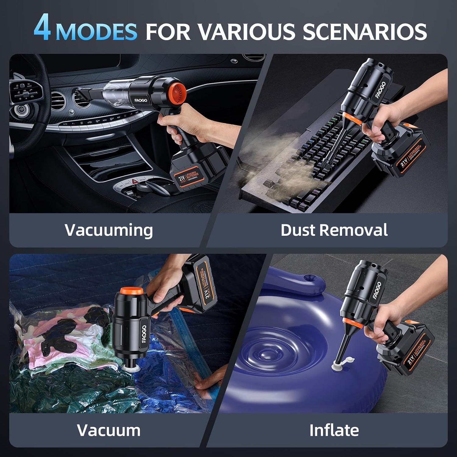 Car Vacuum Portable Cordless, 50000Pa High Power Brushless Motor, Rechargeable Handheld Vacuum with 2 Batteries & Charger, 6-in-1 Vacuum Cleaners for Home, Pet Hair & Keyboard, Ink Black - Image 4