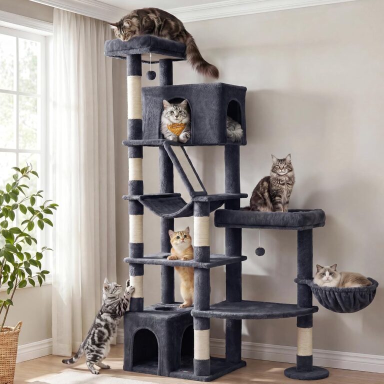 Feandrea Large Cat Tree, 74.1" Tall Sturdy Cat Tower for Indoor, Dark Gray