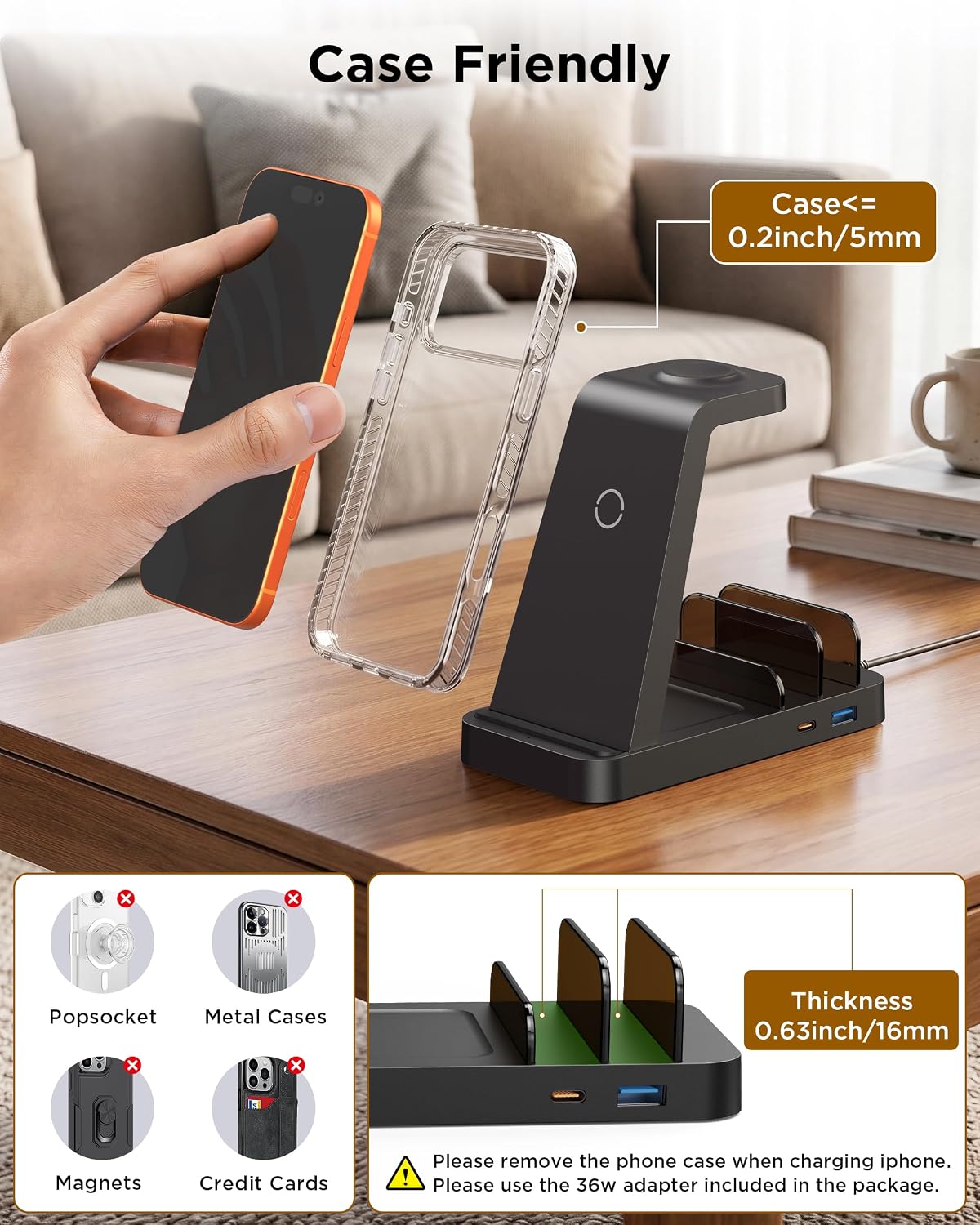 Wireless Charger for iPhone - 5 in 1 Charging Station for Multiple Devices Apple: Fast Wireless Charging Stand Dock for iPhone 17 16e 16 15 14 13 12 Pro Max Apple Watch Airpods - Image 4
