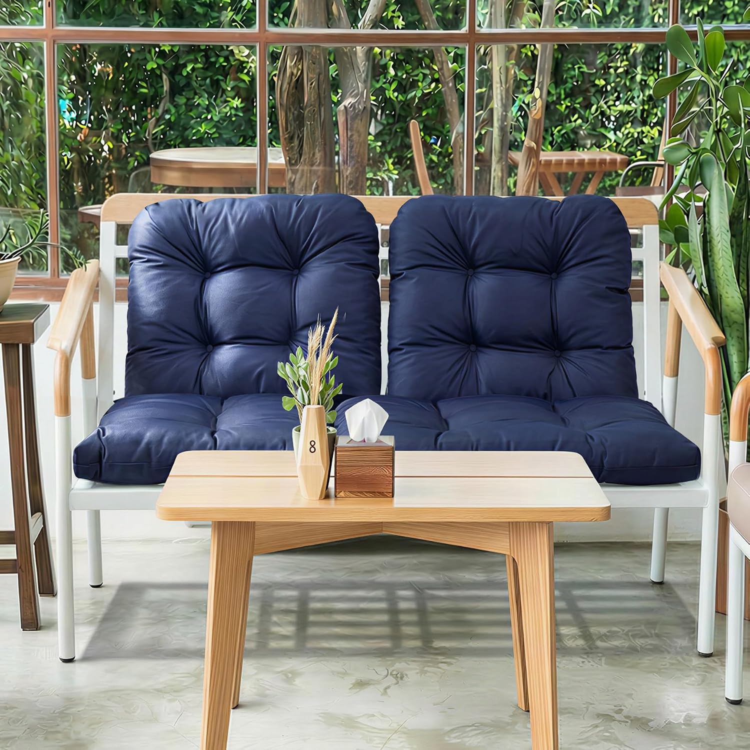 Wicker Chair Cushions of 3 Pieces, Waterproof Cushions for Patio Furniture, Tufted Wicker Outdoor Furniture Cushions, 1 Patio Loveseat Cushion and 2 U-Shaped Cushions, 44"x19"x5", Navy Blue - Image 8