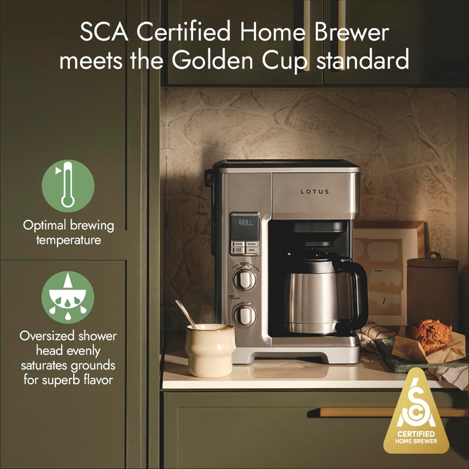 Lotus Coffee Maker with Grounds Scale, Programmable 10-Cup Coffee Maker, The Top Drip, 1500 Watts, Stainless Steel, Professional Series, LTSCM500 - Image 2