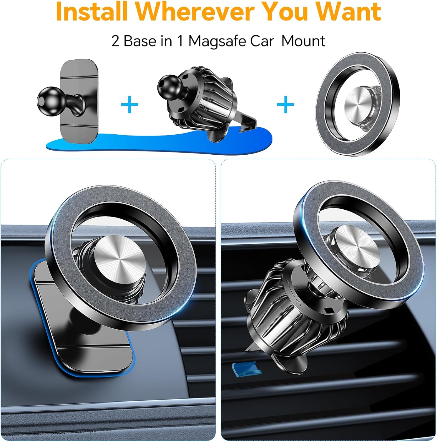 for iPhone Magsafe car Mount【20 Strong Magnets】Magnetic Phone Holder for Car Dashboard【360° Rotation】Hands Free Car Phone Holder Mount Dash Fit iPhone 15 14 13 12 Pro Max Plus MagSafe Car Accessories - Image 2