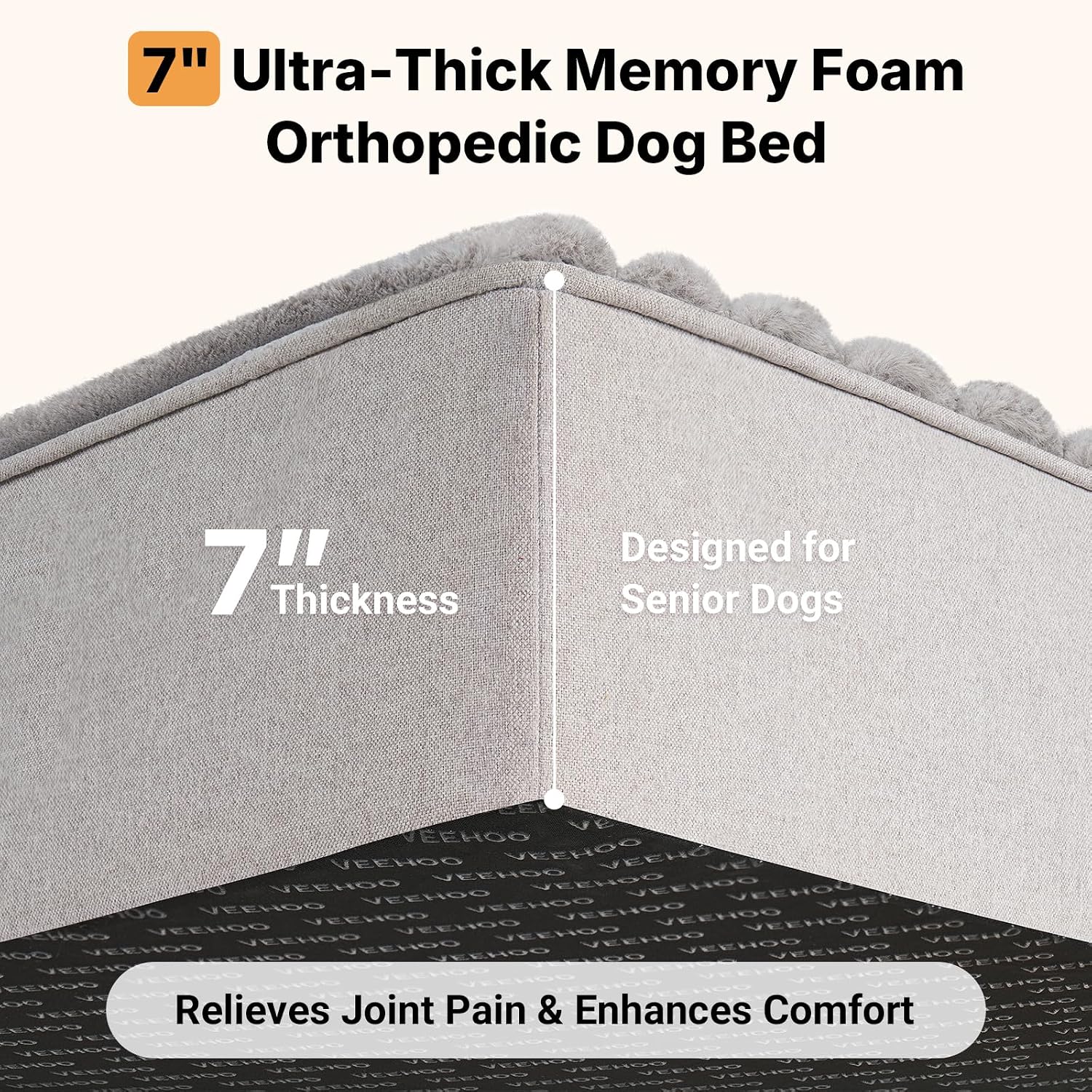 Veehoo Orthopedic Dog Bed for Senior Dog, 7" XXL Memory Foam Bed with Sides - Image 2