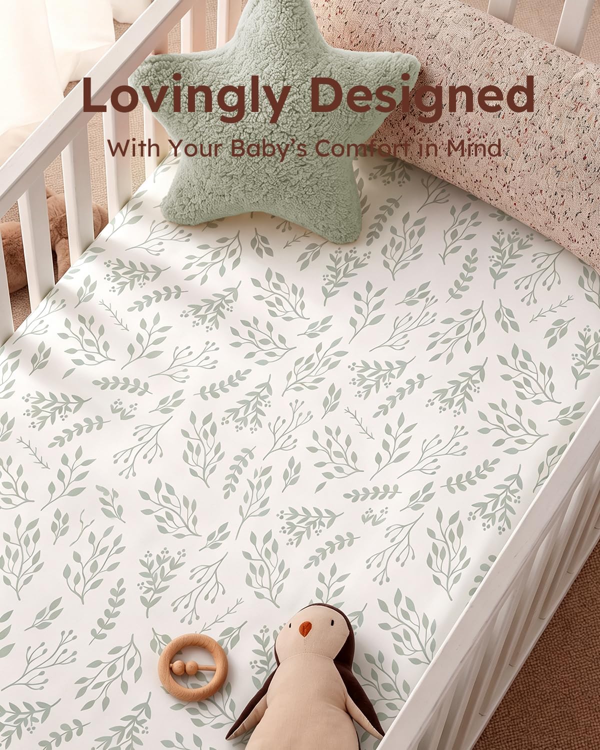 Yoofoss 2-Pack Baby Crib Sheets for Boys Girls 52x28 (Green+Leaf) - Image 7