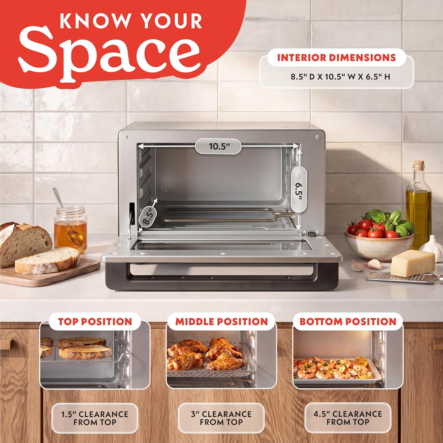 Gourmia Toaster Oven Air Fryer - 4 Slice Capacity, Single Door, Digital Display, Air Fry, Toast & Dehydrate, Convection Cooking, Fits 8” Pizza, 3 Rack Positions, Dishwasher-Safe Trays, Stainless Steel - Image 11