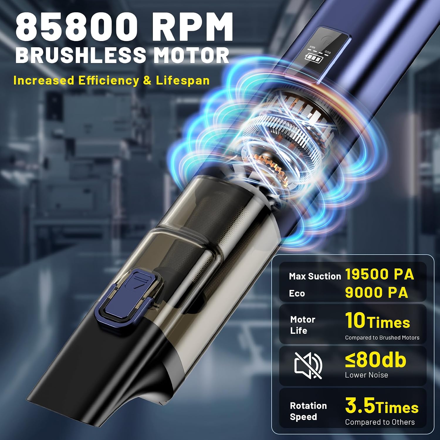 Car Vacuum Portable Cordless, 19500Pa 4-in-1 Handheld Vacuum Cordless Vacuum Cleaner&Air Duster with Multi-Nozzles, 140W Hand Cordless Rechargeable Vacuum Cleaners for Car, Home, Office, Pet - Image 5