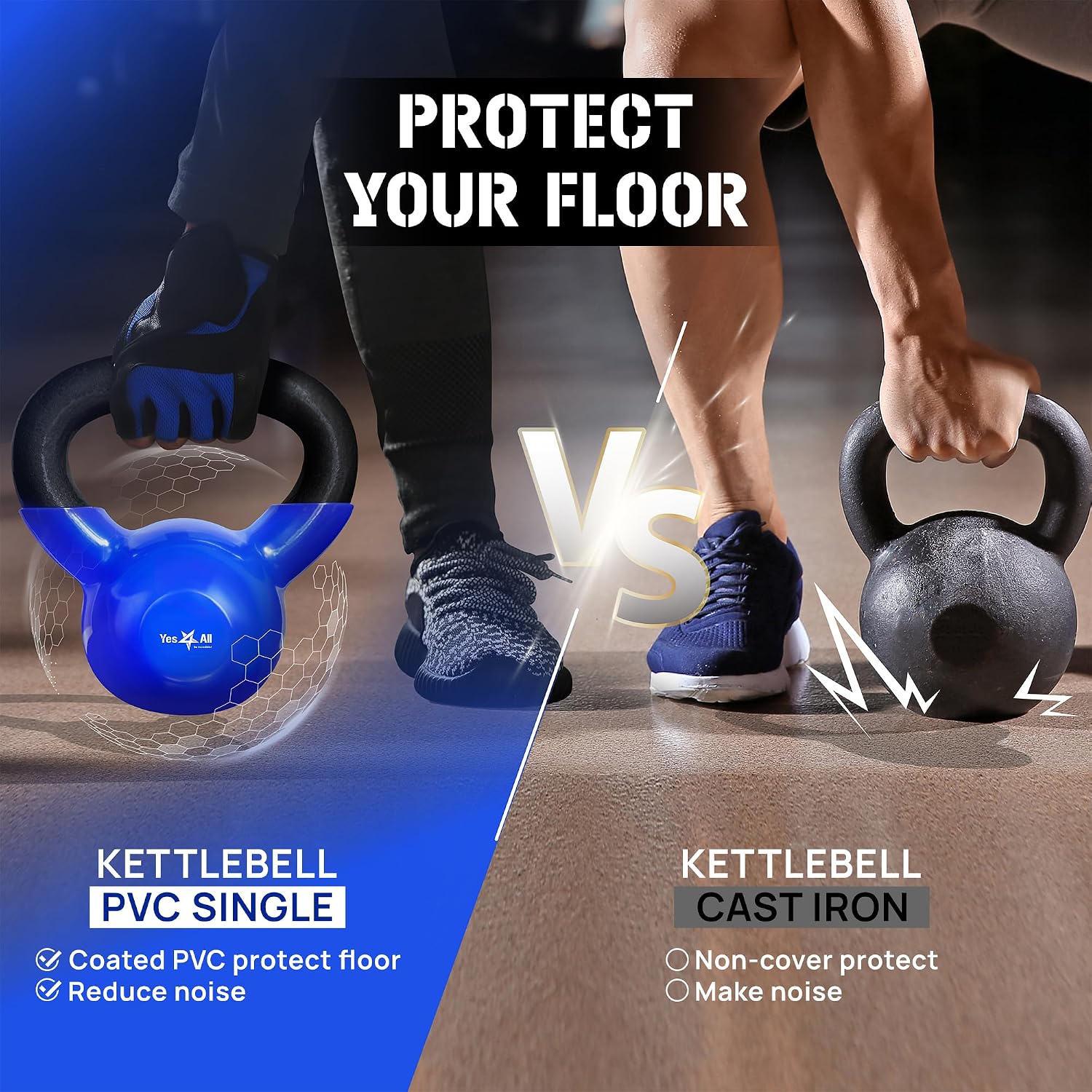 Yes4All Kettlebell, 5-100 LB Vinyl Coated Cast Iron Strength Training Kettlebells for Home Gym Exercises, Fitness, Full Body Workout Equipment, Push Ups, and Grip Strength - Image 4