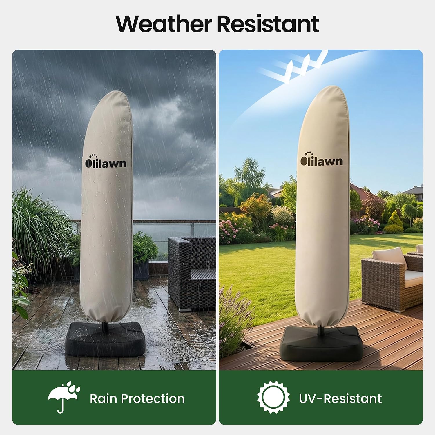 OLILAWN 600D Waterproof Umbrella Cover for 7-10ft Offset Cantilever Umbrellas OL-HT032, UV Resistant Fade Resistant Outdoor Parasol Cover for Patio, Includes Rod and Storage Bag, Beige - Image 3
