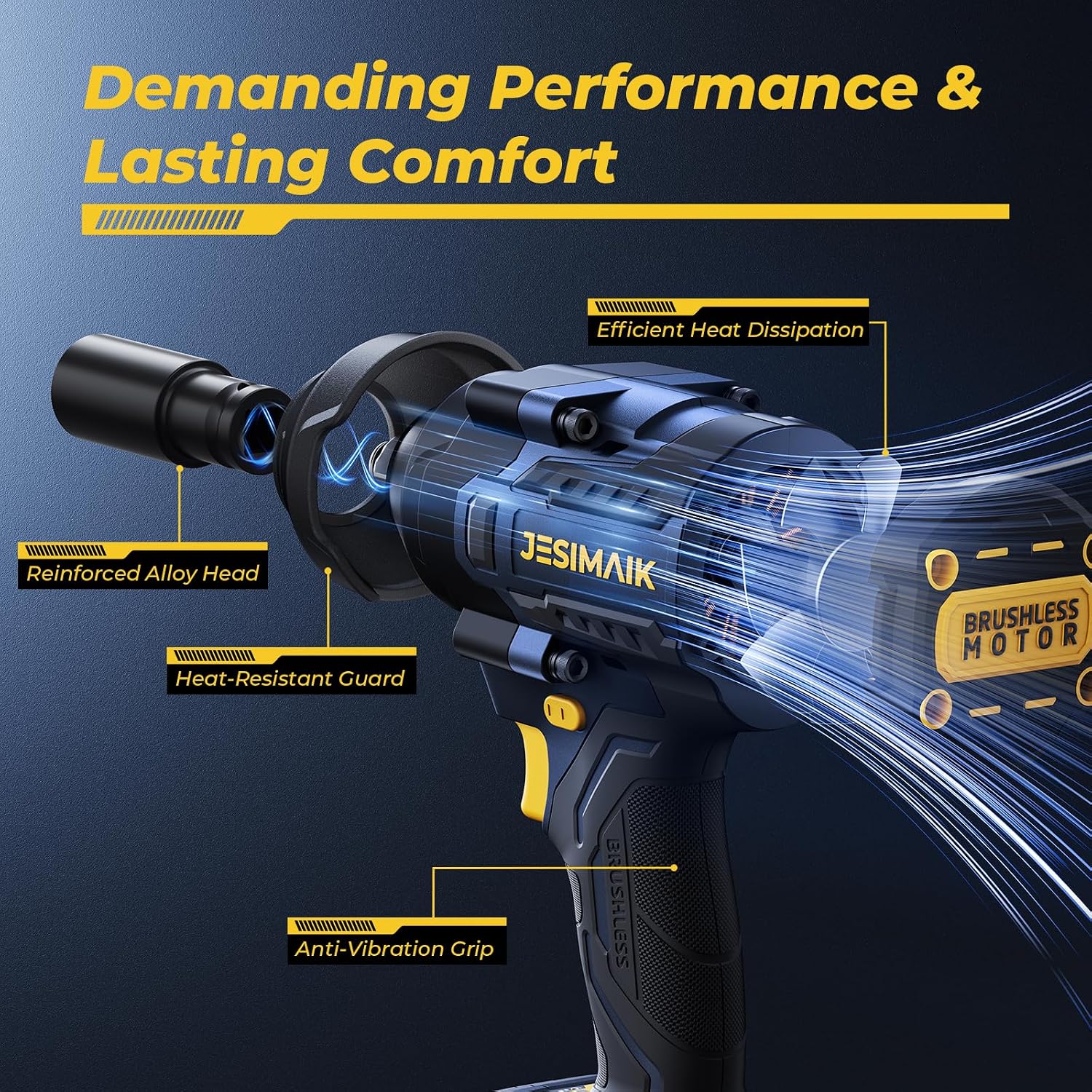 JESIMAIK Cordless Impact Wrench, 1106ft-lbs(1500N.m) 1/2" Brushless Impact Gun, 2×4.0Ah Batteries, 4 Impact Modes, 5 Sockets, 21V High Torque Electric Impact Driver for Truck RV Car Heavy Construction - Image 7
