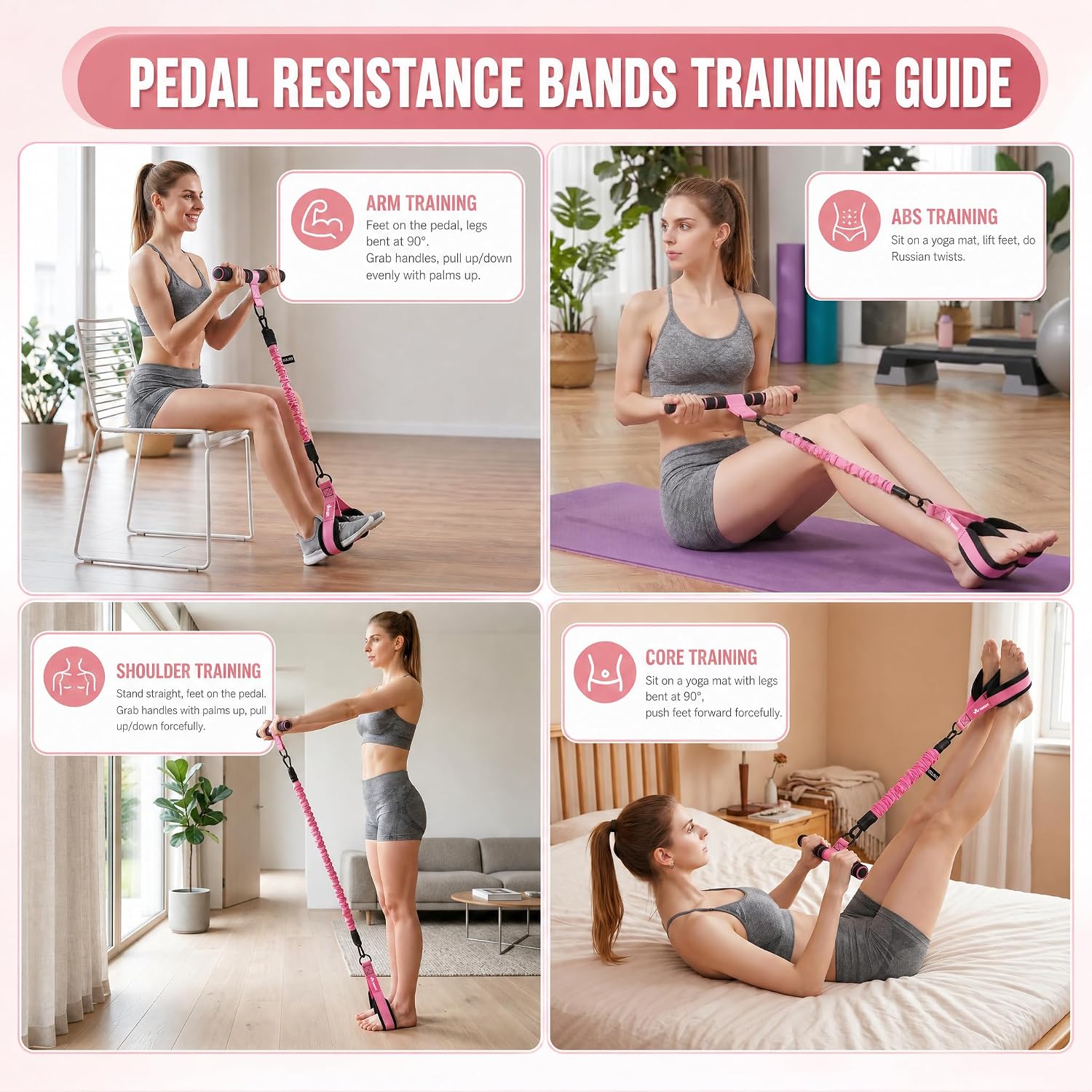 WHATAFIT Pedal Resistance Band with Handles & Ankle Straps 3-Level Home Gym - Image 7