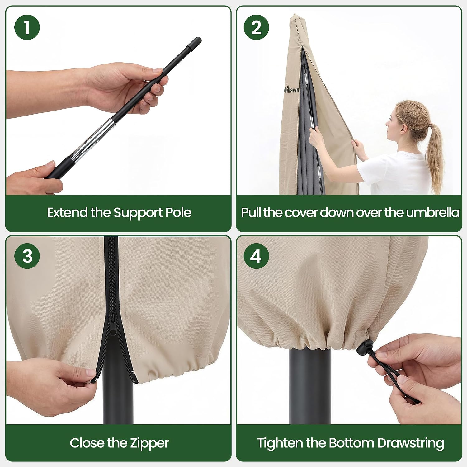 OLILAWN 600D Waterproof Umbrella Cover for 7-10ft Offset Cantilever Umbrellas OL-HT032, UV Resistant Fade Resistant Outdoor Parasol Cover for Patio, Includes Rod and Storage Bag, Beige - Image 7