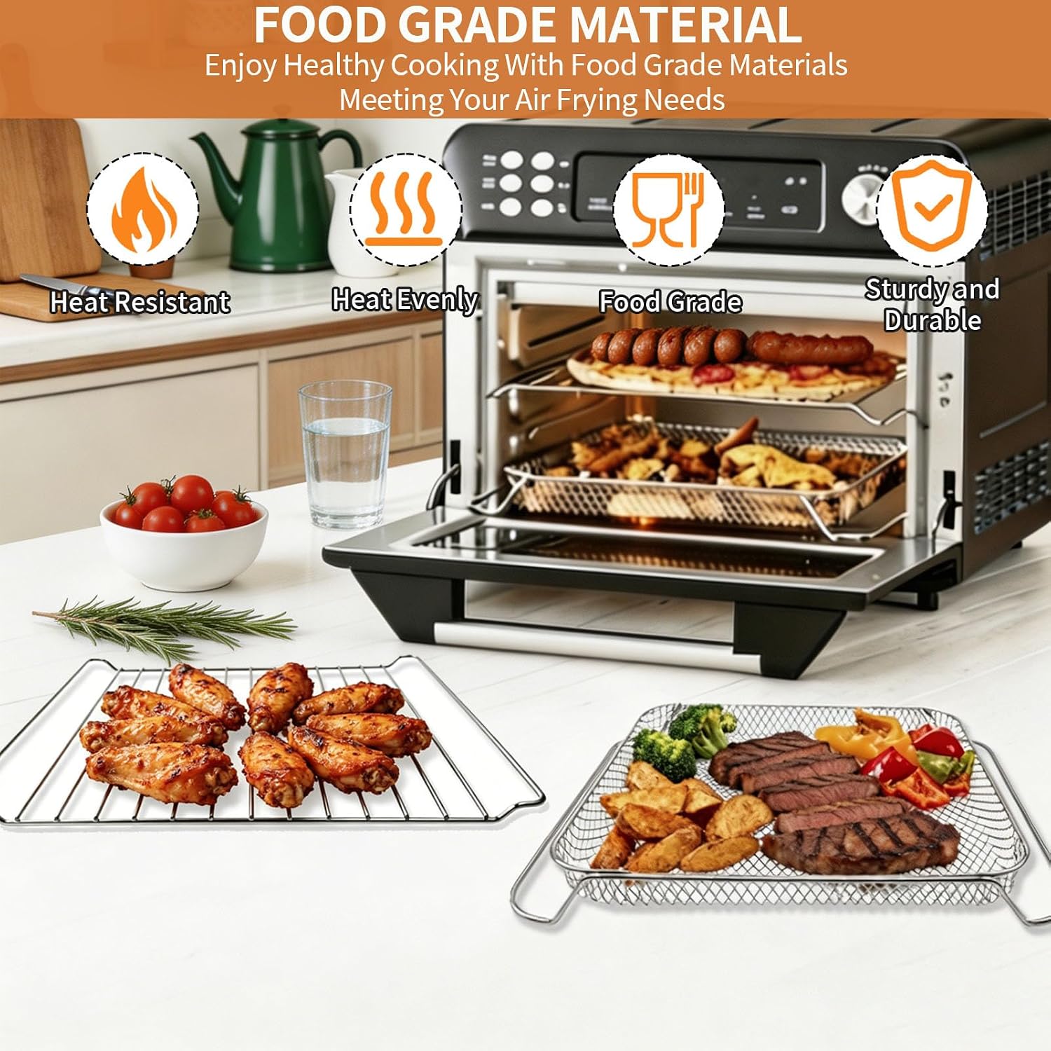 Air Fryer Replacement Parts for COSORI 26QT Smart 12 in 1 Air Fryer Toaster Oven Combo Airfryer Convection Oven Countertop,13.3''(L)×11''(W)×1''(H) Air Fryer Basket Accessories, Dishwasher Safe - Image 6