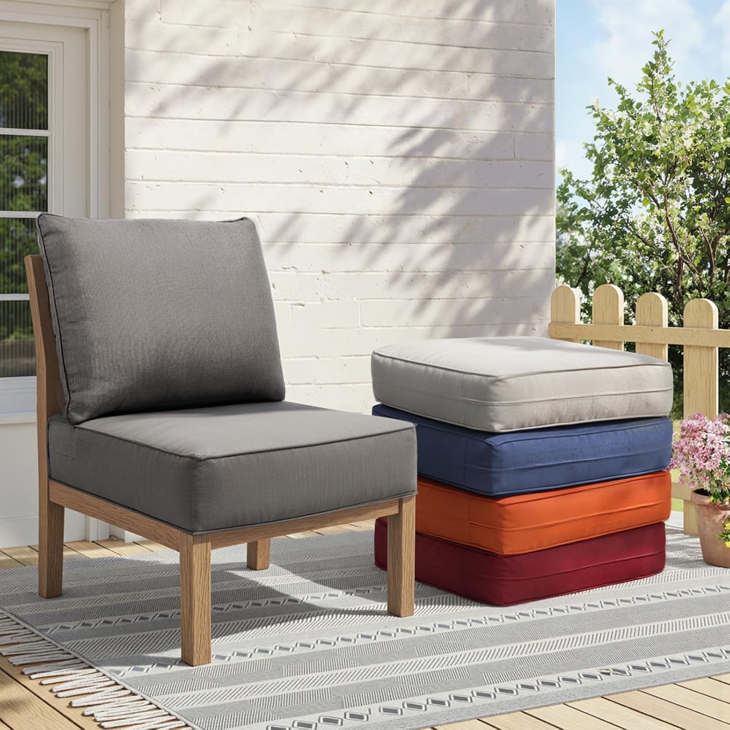 6" Thick Outdoor Chair Cushions - 22"* 24" Patio Furniture Cushions with Water Resistant & Removable Cover, 28D High Density Sponge Patio Cushion for Outdoor Furniture Couch Chair Grey - Image 3