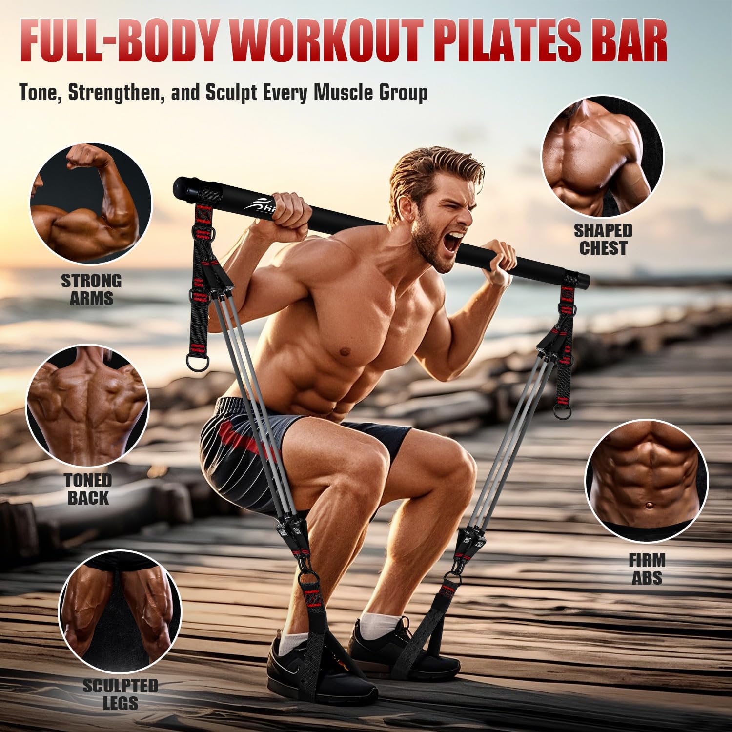 HPYGN Pilates Bar Kit with Resistance Bands, Heavy Duty Multifunctional Pilates Workout Equipment for Strength Training, HIP, Back, Arms, Ab, Shoulders, Portable Home Gym & Travel Fitness Gear for Men - Image 3
