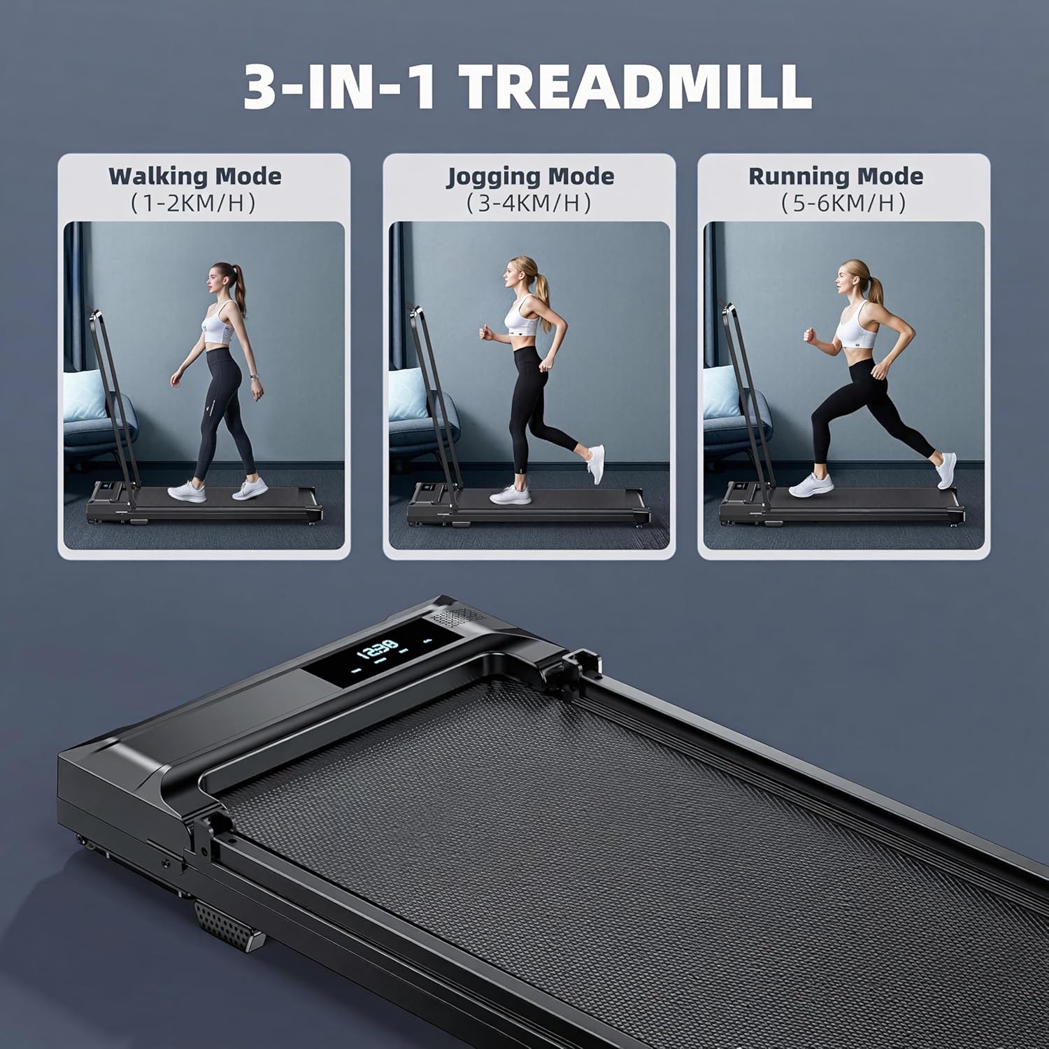 Walking Pad Treadmill for Home - Folding Treadmills with Handle Bar Portable Compact Fold up Indoor Foldable Handles Electric Walk Pads Small Spaces Mini Running Quiet Under Bed Office - Image 2
