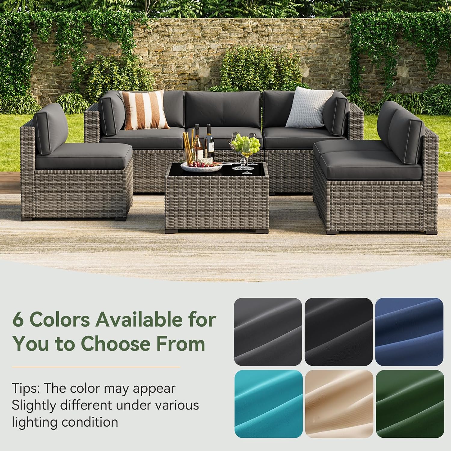Aoxun Replacement Cushions for Outdoor Furniture, 14-Piece Outdoor Cushions for Patio Furniture, Deep Seat, Splash-Proof & Fade Resistant Couch Cushion for 6-Seat Patio Conversation Sets, Grey - Image 11