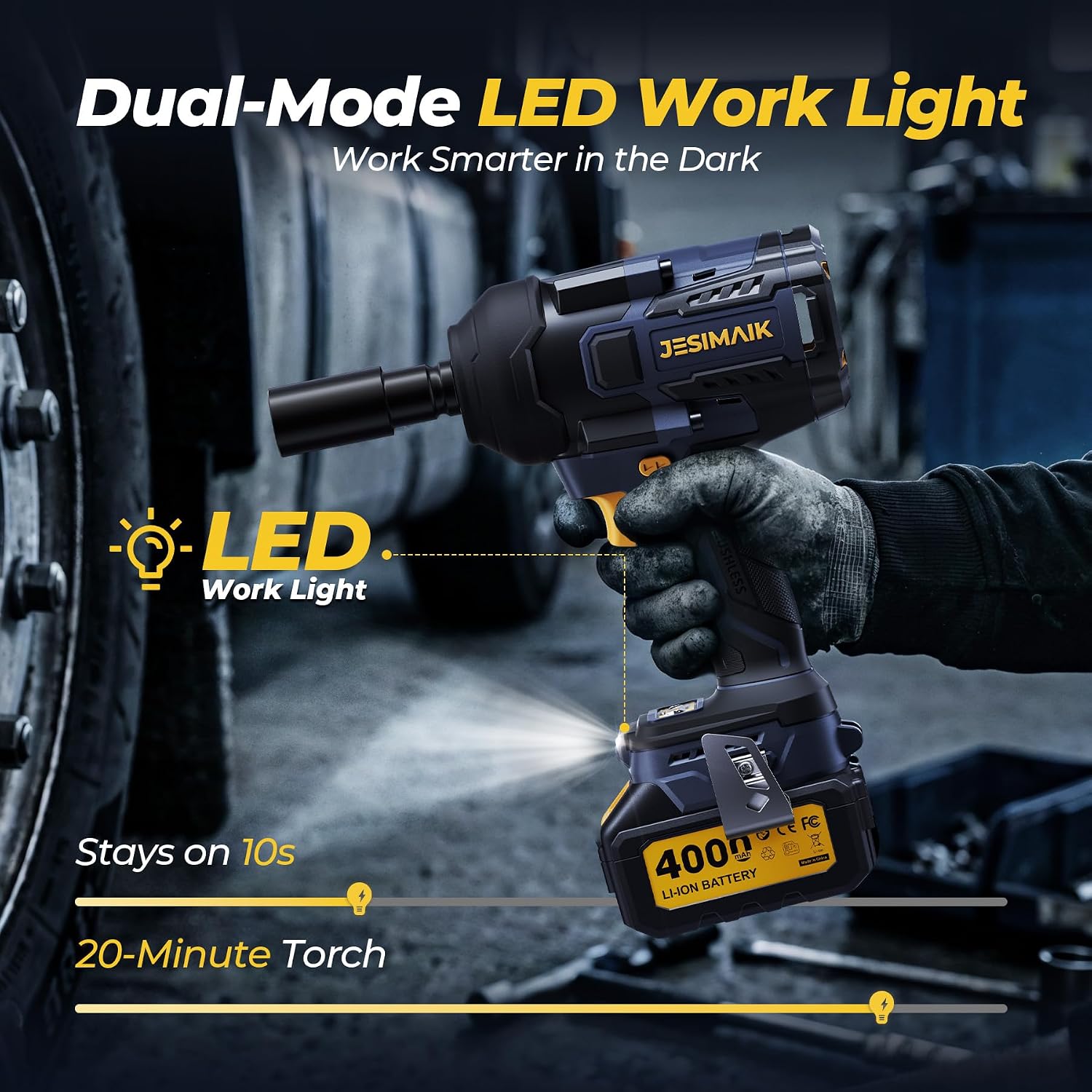 JESIMAIK Cordless Impact Wrench, 1475Ft-lbs (2000N.m) 1/2" Brushless High Torque Impact Wrench with 2×4.0Ah Batteries, Impact Gun with 4 Impact Modes & 5 Sockets for Truck RV Car Heavy Construction - Image 8