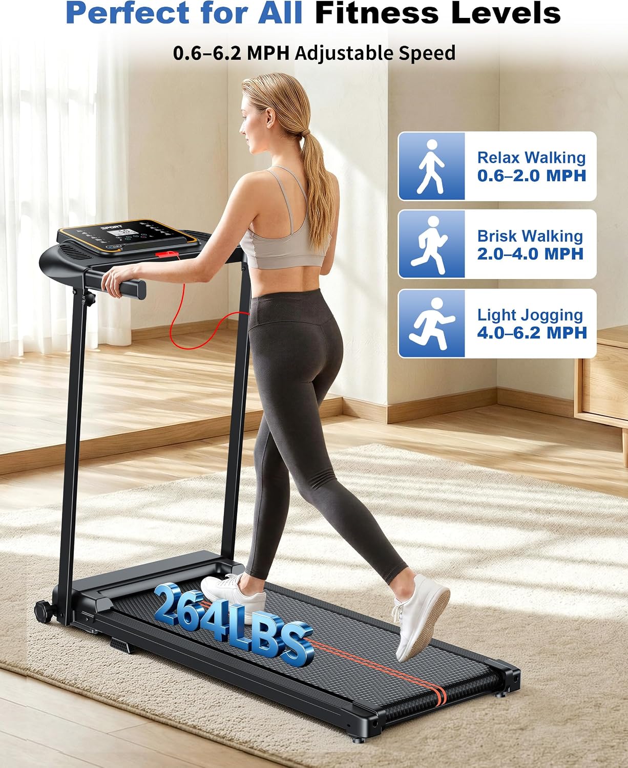 Treadmills for Home Walking Pad - Foldable Treadmill Under Desk with Handle Bar 0.6-6.2 MPH Portable Folding Pads Compact Running Machine Quiet Lightweight - Image 5