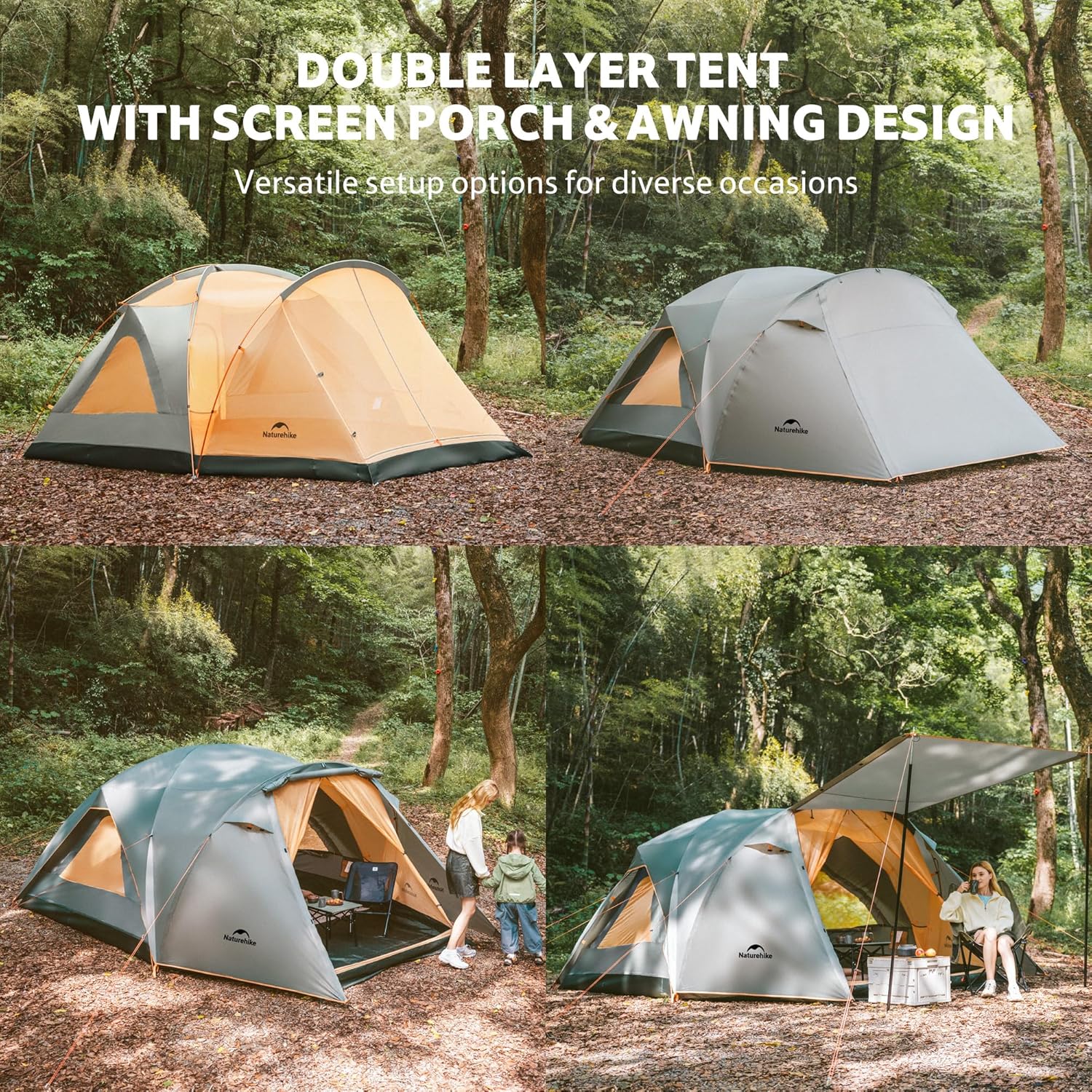 Naturehike KOTA 4/6/8 Person Camping Tent, Double Layer Waterproof 4 Person 6 Person 8 Person Tents for Camping, Large and Tall Family Tent with Vestibules Porch - Image 3