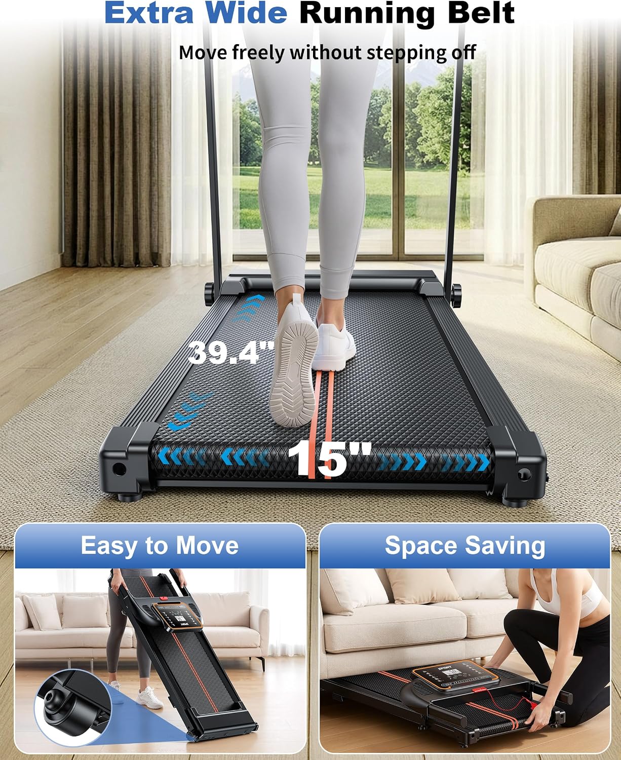 Treadmills for Home Walking Pad - Foldable Treadmill Under Desk with Handle Bar 0.6-6.2 MPH Portable Folding Pads Compact Running Machine Quiet Lightweight - Image 2