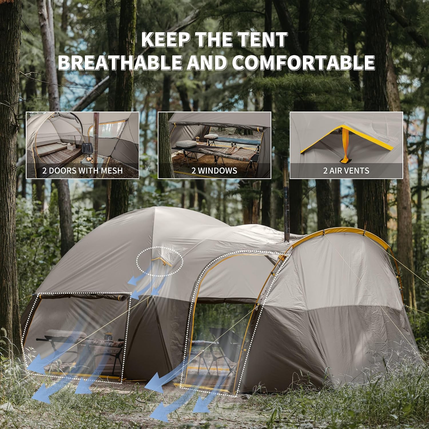 Naturehike KOTA 4/6/8 Person Camping Tent, Double Layer Waterproof 4 Person 6 Person 8 Person Tents for Camping, Large and Tall Family Tent with Vestibules Porch - Image 6