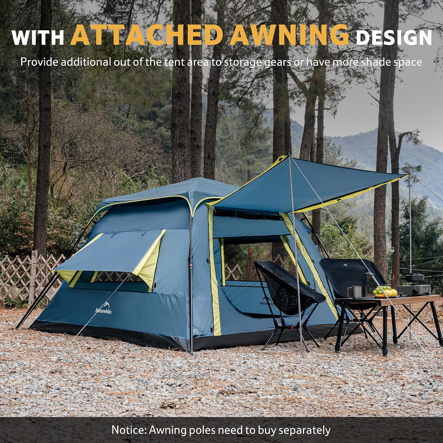 Naturehike Cape Lite 4-6 Person Camping Tent, Easy Setup in Seconds Instant Cabin Tents for Family Camping & Hiking - Image 6
