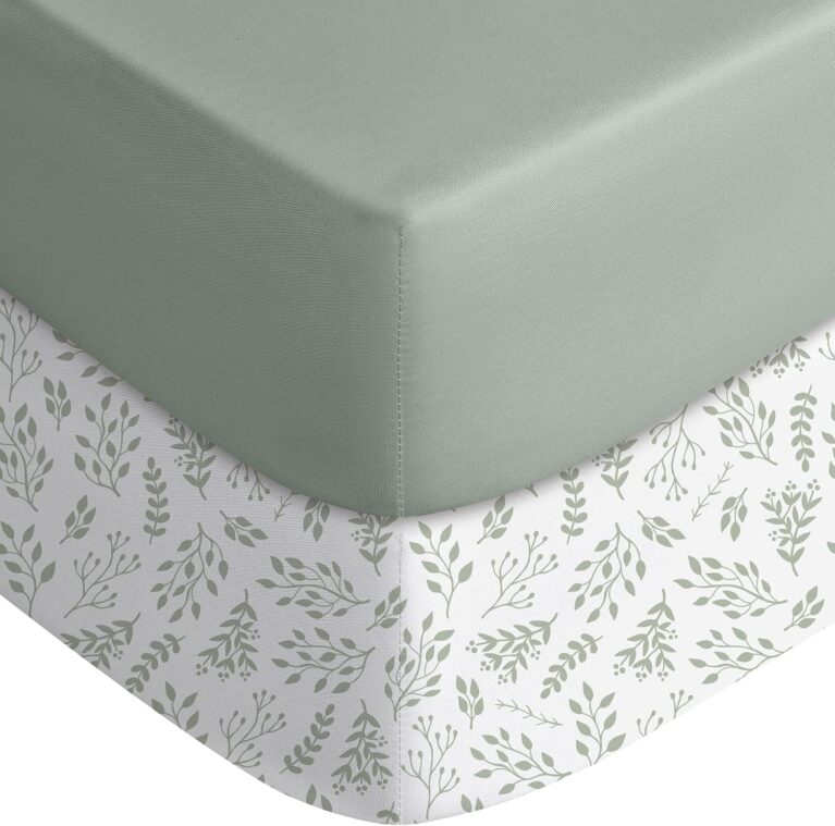 Yoofoss 2-Pack Baby Crib Sheets for Boys Girls 52x28 (Green+Leaf)