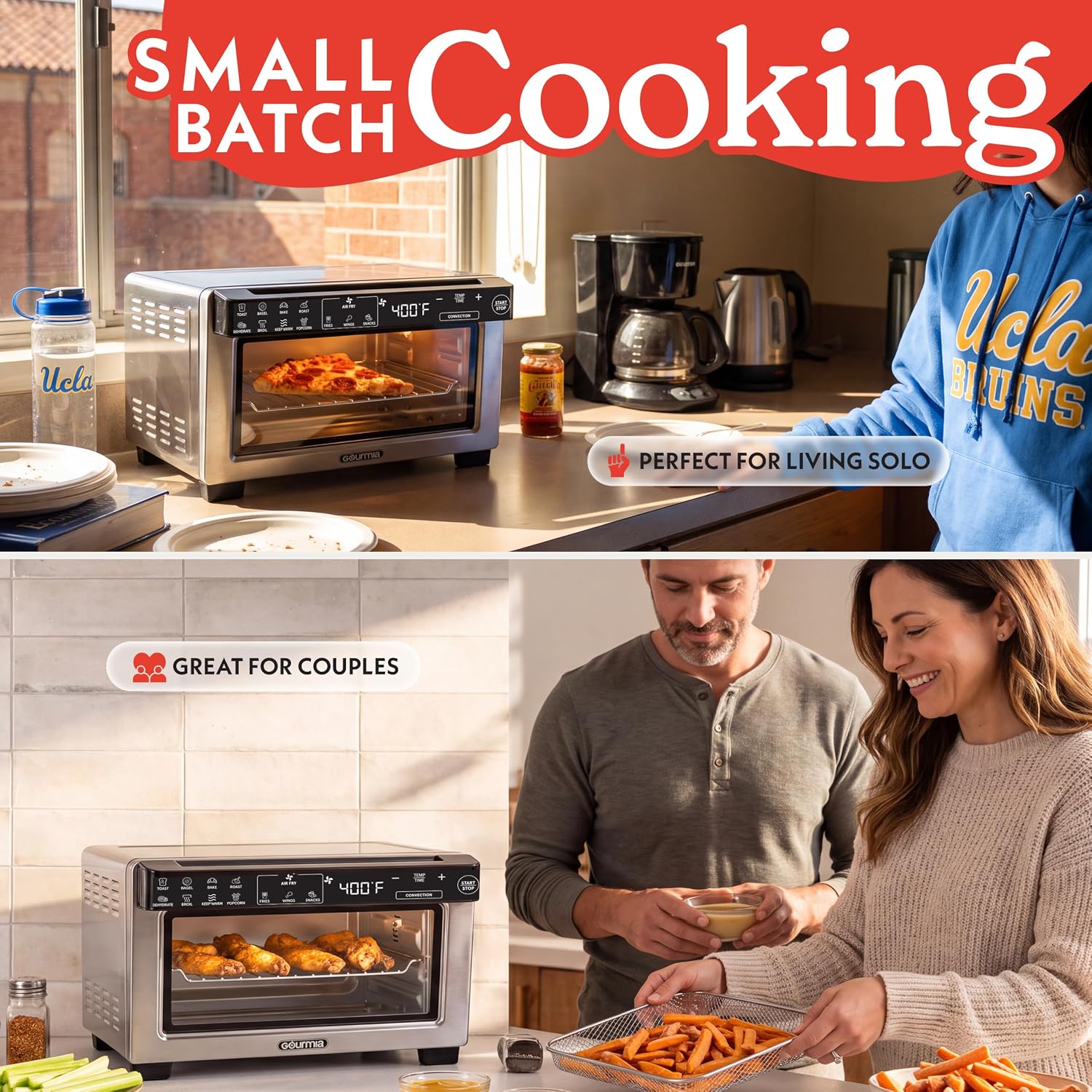 Gourmia Toaster Oven Air Fryer - 4 Slice Capacity, Single Door, Digital Display, Air Fry, Toast & Dehydrate, Convection Cooking, Fits 8” Pizza, 3 Rack Positions, Dishwasher-Safe Trays, Stainless Steel - Image 7