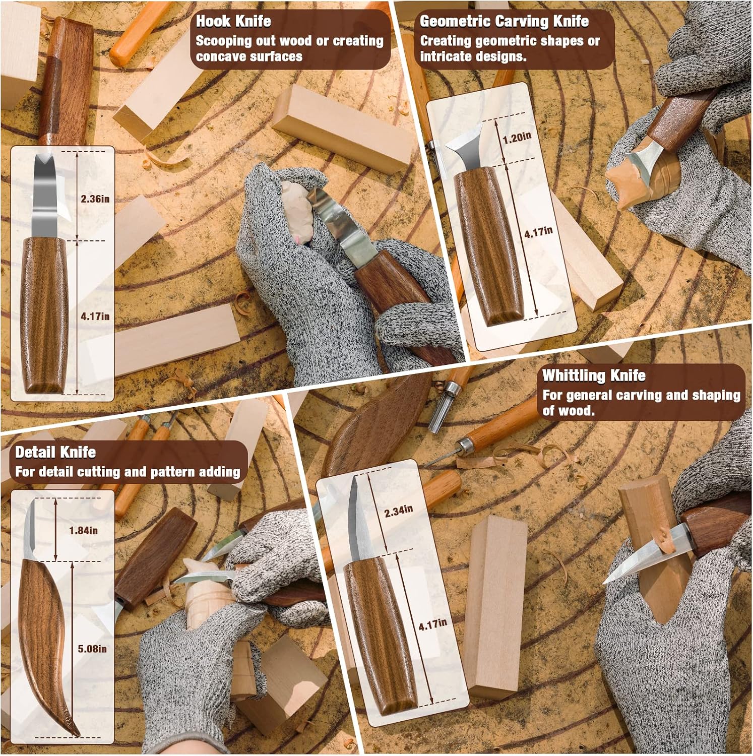 Wood Carving Kit, 23pcs Wood Carving Tools with 4 Wood Carving Knives 5 Detail Knives 9 Blocks, Whittling Kit DIY Hobbies for Adults - Image 4