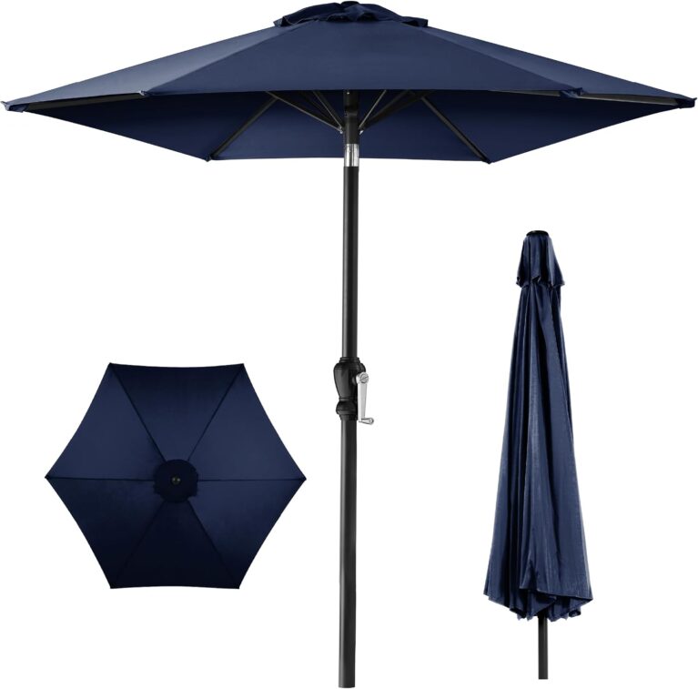 Best Choice Products 10ft Outdoor Patio Umbrella, Outdoor Table Umbrella, Yard Umbrella, Market Umbrella with 6 Sturdy Ribs, Push Button, Tilt and Crank - Navy Blue