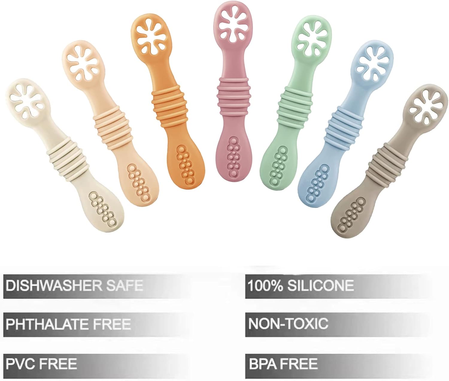 PandaEar 7 Pack Silicone Baby Feeding Spoon, Baby Led Weaning Supplies - Image 3
