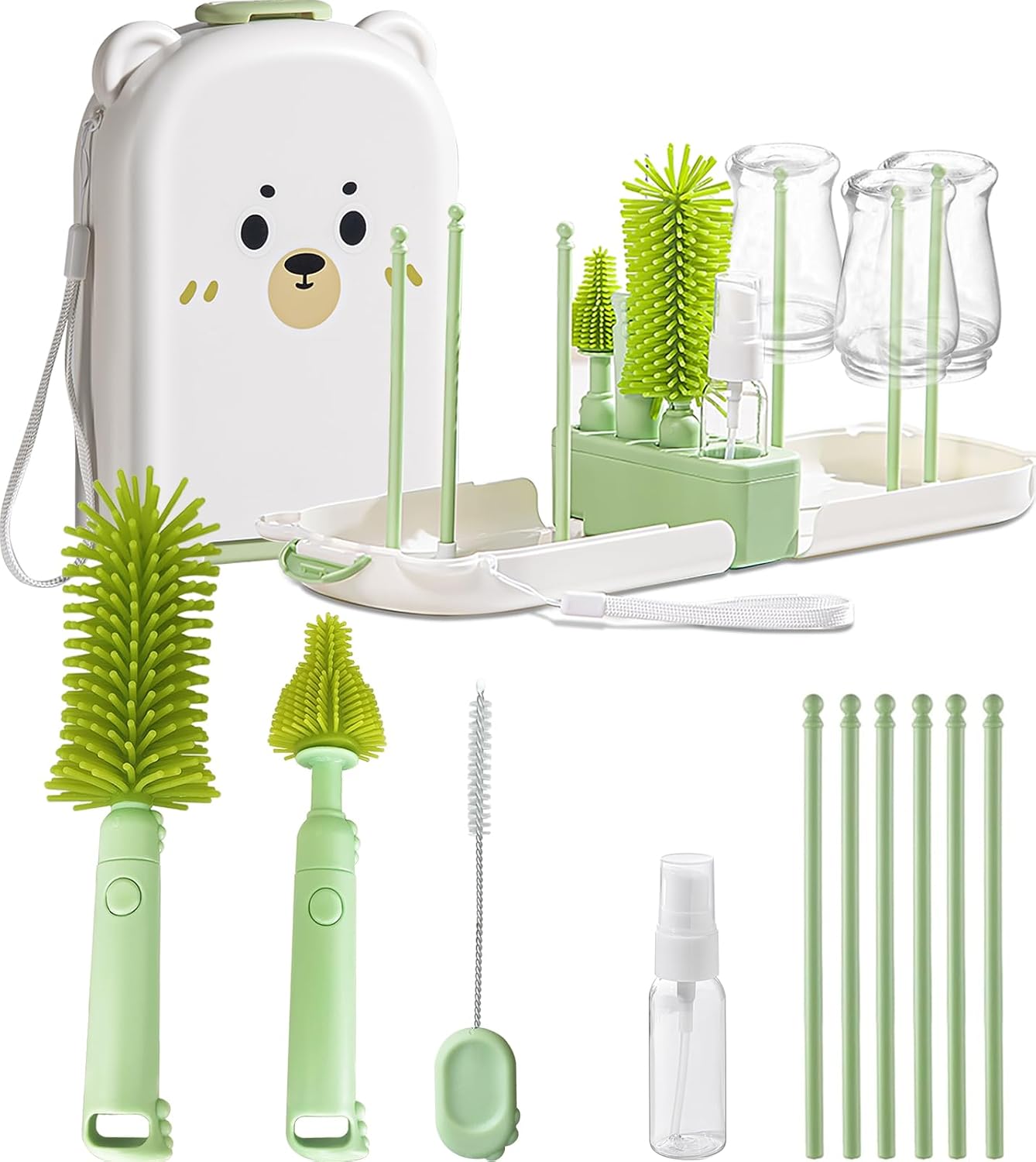 Travel Baby Bottle Cleaner Kit, 6-in-1 Brush Set for Bottles & Pumps