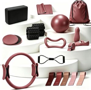 19 PCS Pilates Kit, Sand White/ Red...