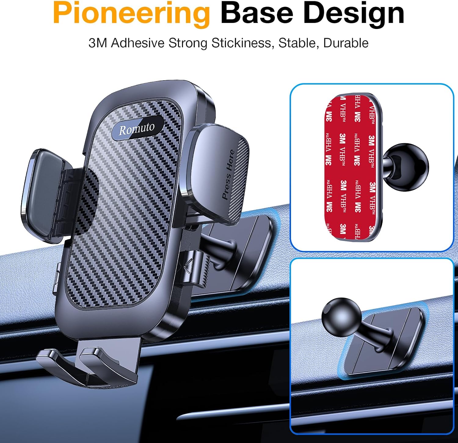 Romuto Phone Holders for Your Car Phone Holder Mount【Super Suction】 Cell Phone Holder for Car Accessories for Women Men【360°】 Suction Phone Mount for Car Dashboard Trim Cover for iPhone Samsung - Image 7