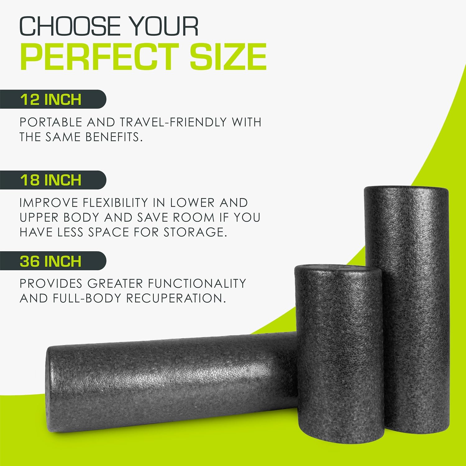 ProsourceFit High Density Foam Rollers 12 - inches long, Firm Full Body Athletic Massage Tool for Back Stretching, Yoga, Pilates, Post Workout Muscle Recuperation, Black - Image 4