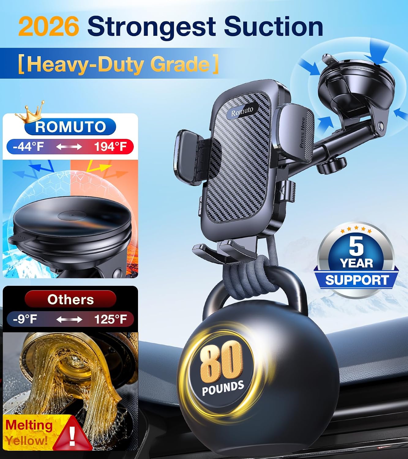 Romuto Phone Holders for Your Car Phone Holder Mount【Super Suction】 Cell Phone Holder for Car Accessories for Women Men【360°】 Suction Phone Mount for Car Dashboard Trim Cover for iPhone Samsung - Image 4