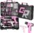 GRENPRO 188PCS Pink Cordless Drill Tool Set For Women Tool Kit For Home Box